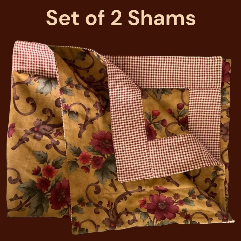 Set of 2 Pillow Shams | Rich Floral Victorian Style | Gingham Trim